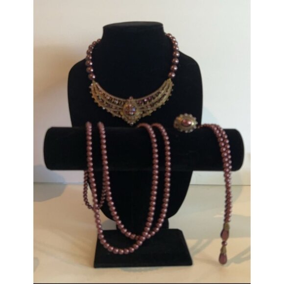 Heidi Daus Jewelry - Heidi Daus 3pc: Pearl Rhinestone Beaded Statement Necklace,  Long Pearl Strand &